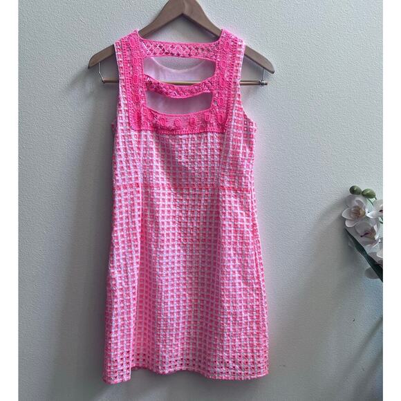 Embroidery Lace Pink White Mini Dress Spense Petite Women's Size Small Barbicore - Picture 2 of 8